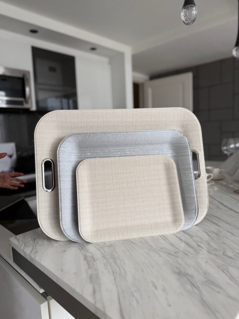 Metal Handles - Large Serving Tray Linen Latte