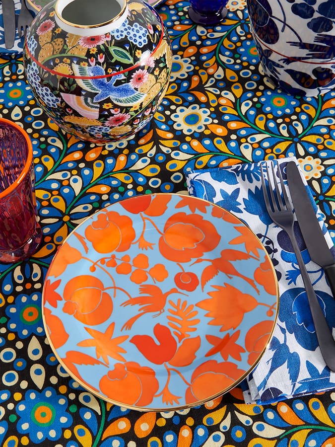 Wildbird - Ligth Blue / Orange Dessert Plate
