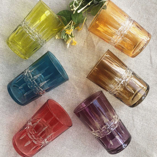 Tea Glasses Assorted Carved Crystal (Set of 6)