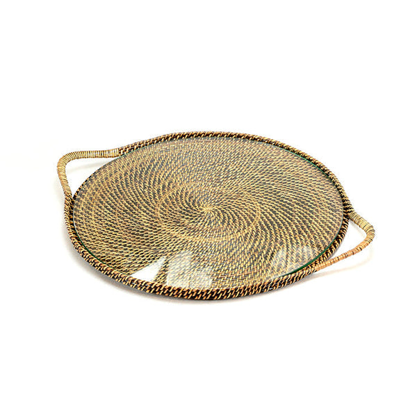 Round Serving Tray with Glass