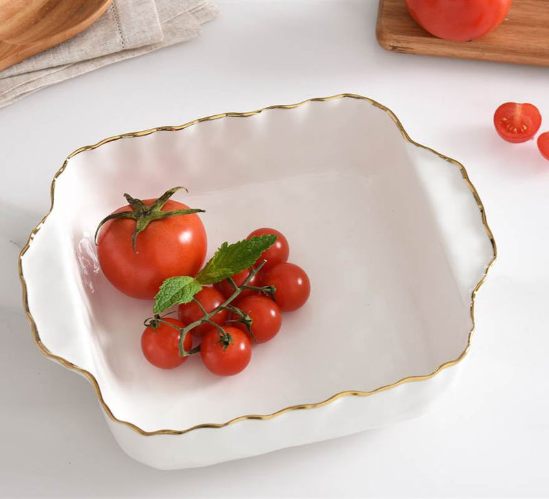 Portofino - White and Gold - Square Baking Dish