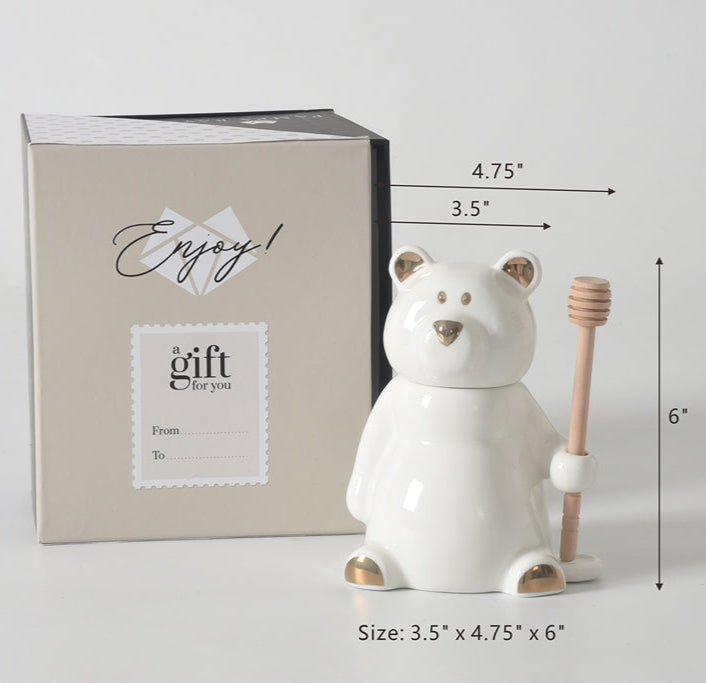 White and Gold - Honey Bear Jar