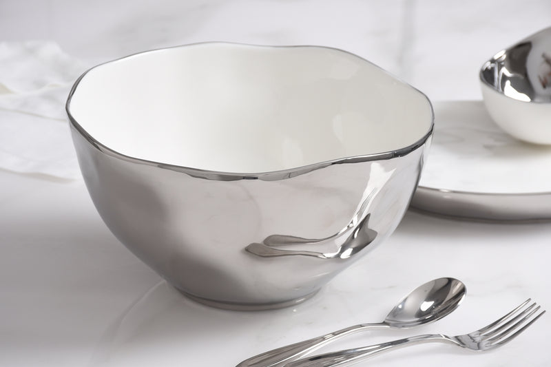 Thin and Simple - White and Silver - Extra Large Bowl