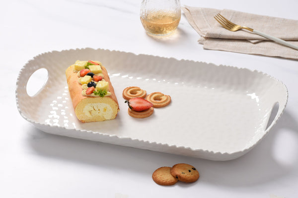 Waves - White - Rectangular Tray with Handles