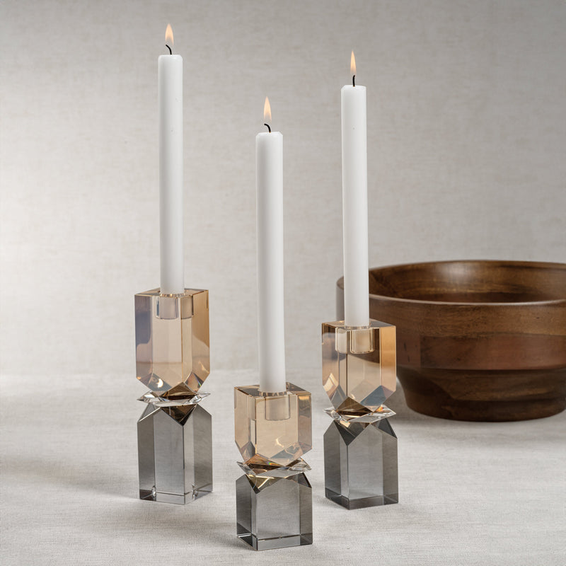 Vienna - Artistry Two-Tone Crystal Candle Holder - Smoke & Gold Medium