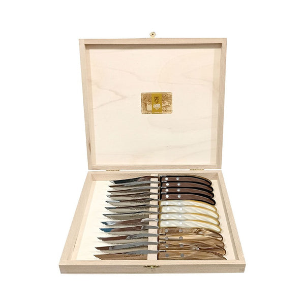 Berlingot - Box Steak Knives - Resina Handle Mixed Brown (Set of 12)