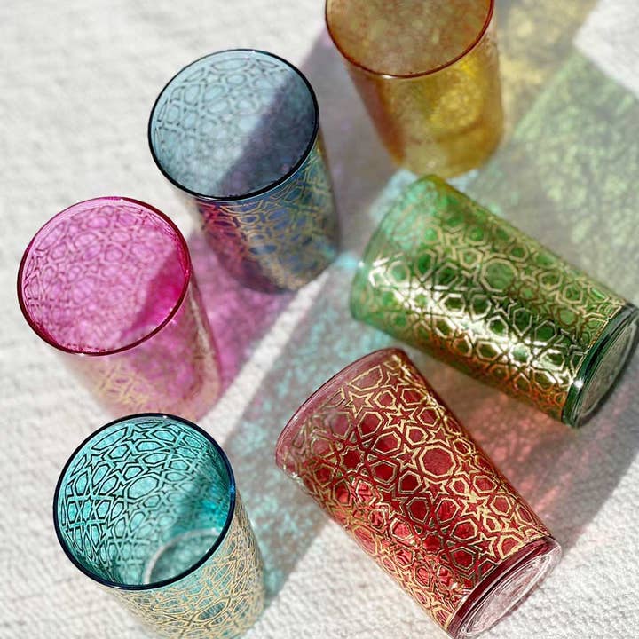 Moroccan Tea Glasses Colored Mosaic (Set of 6)