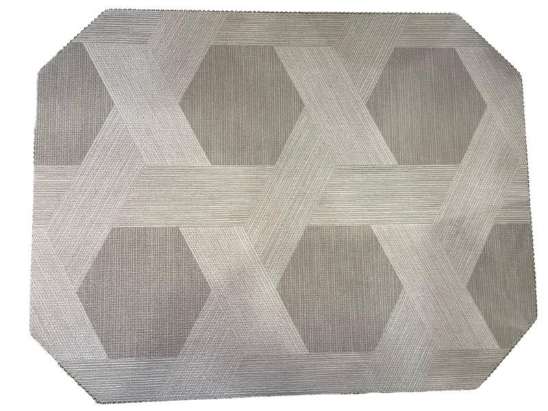 Metallic - Cut Corner Rectangle Placemat Reversible Raffia Silver Sage / Woven Sisal Stone Path