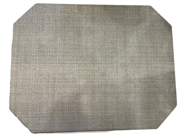 Metallic - Cut Corner Rectangle Placemat Reversible Raffia Silver Sage / Woven Sisal Stone Path