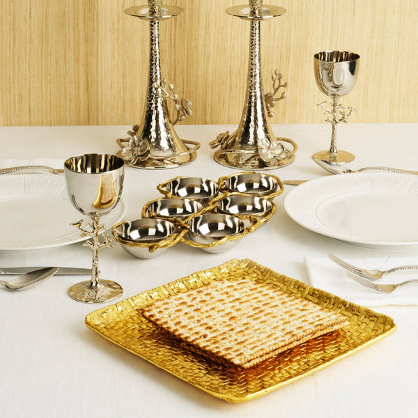Palm - Antique Goldtone Matzah Plate