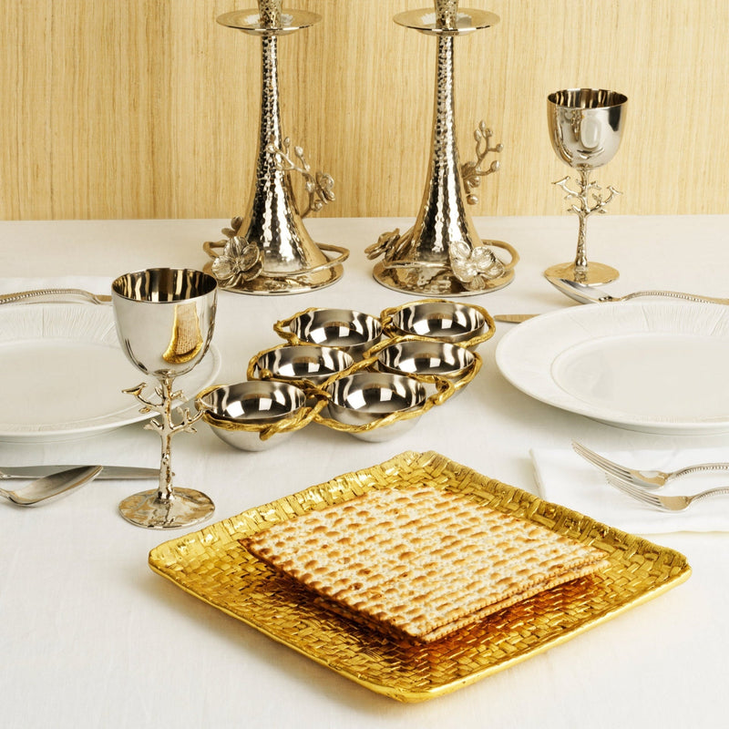 Palm - Antique Goldtone Matzah Plate