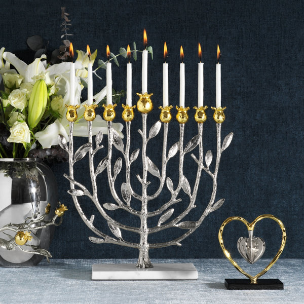 Pomegranate - Silver & Gold Menorah