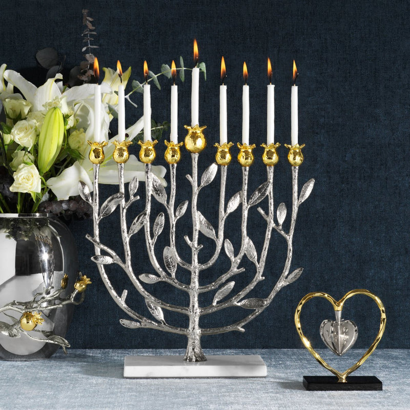 Pomegranate - Silver & Gold Menorah