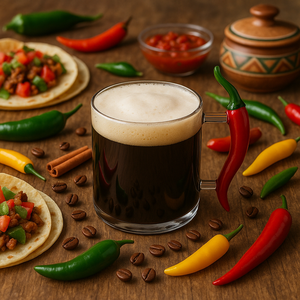 Mug Chili Pepper con café espumoso y chiles mexicanos