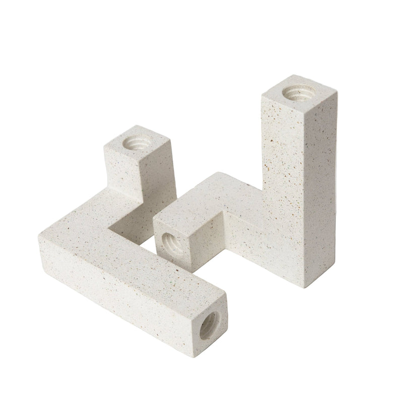Candlestick - Holder Set Terrazzo Concrete White