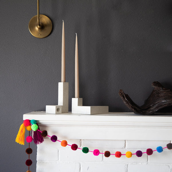 Candlestick - Holder Set Terrazzo Concrete White