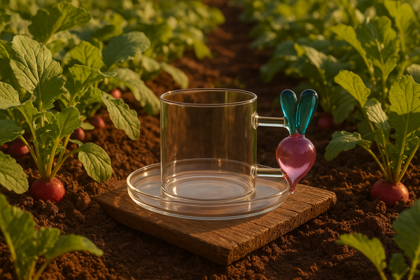 Taza de rábano ambientada en campo