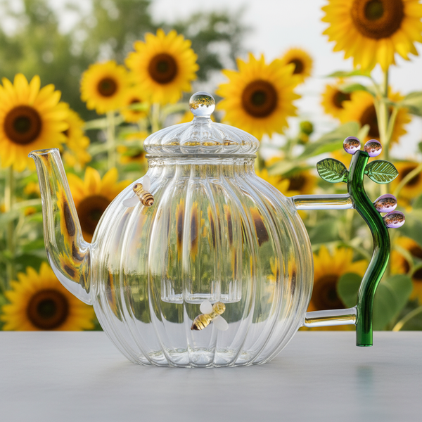 Tetera Botanica en jardín de girasoles
