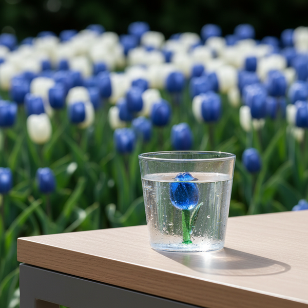 Vaso Botanica con tulipán azul y agua fría