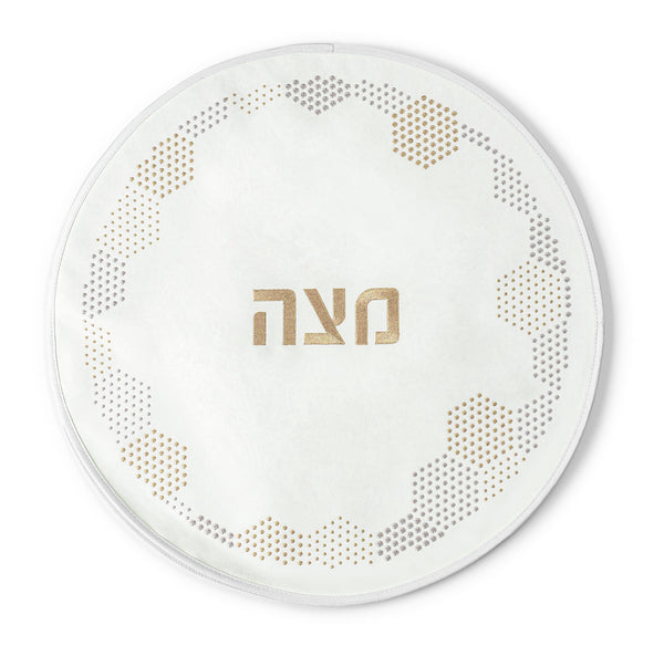 Leather Matzah Cover - Silver & Gold Hexagon Dot Border