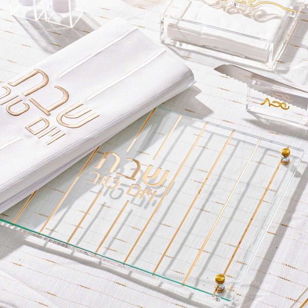 Vertical Lines - Lucite Challah Board Gold