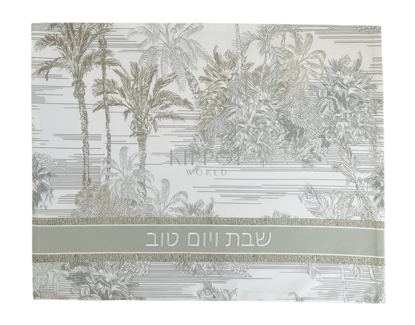 Challah Cover - Tropical Toile - Neutral Hebrew