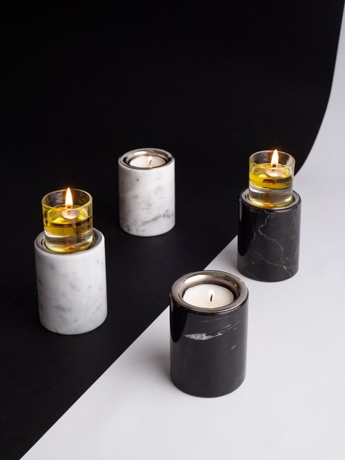 Gova - Candle Holders White Marble (Set of 2)