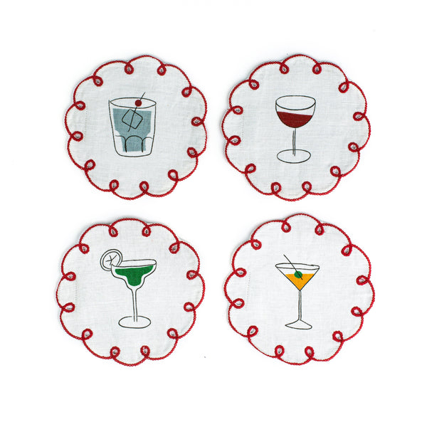 Fete Embroidered Linen - Coasters (Set of 4)