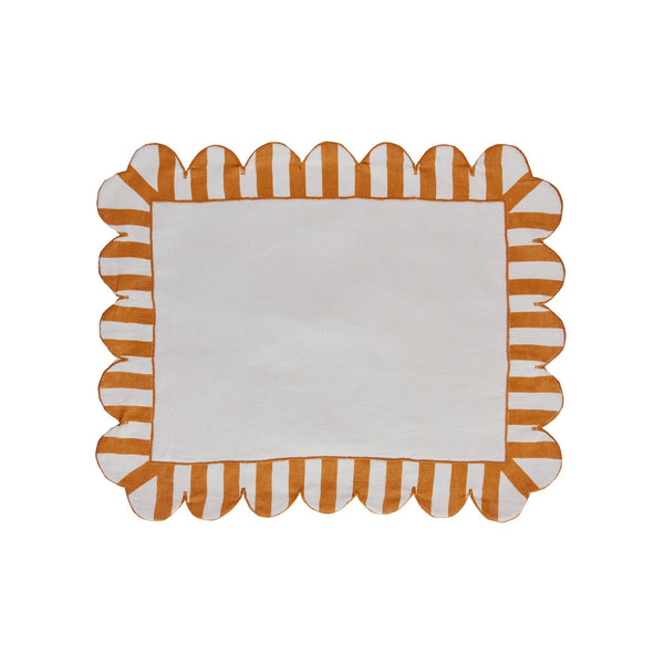 Jardin Embroidered Linen - Scalloped Stripe Placemats Amber (Set of 4)