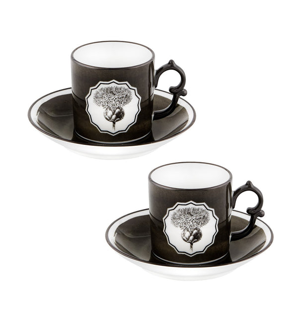 Herbariae - Set 2 Coffee Cups And Saucer Black