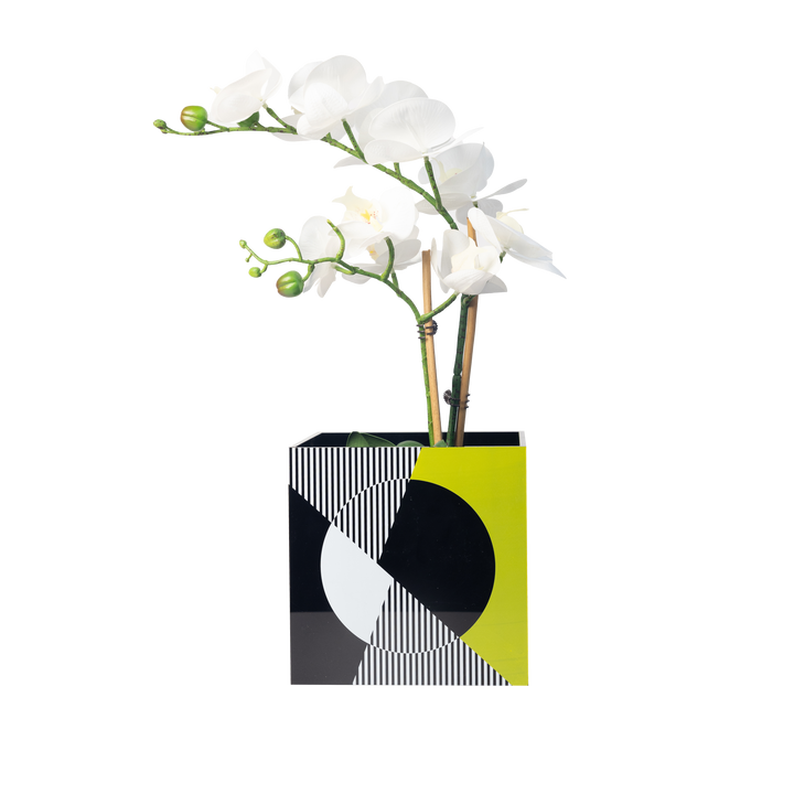 Single Flower Vase - Kinetic - Black, White & Yellow