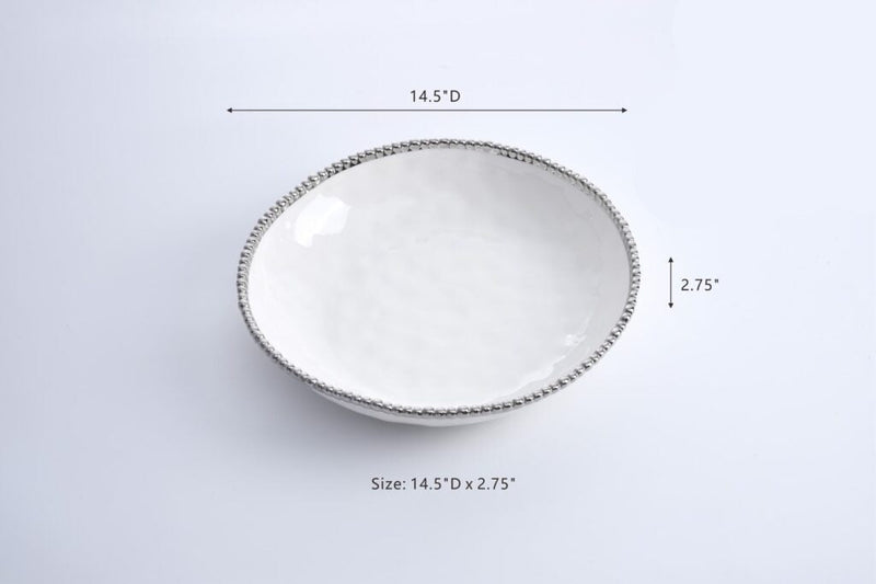Salerno - White and Silver - Round Shallow Bowl