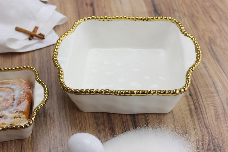 Salerno - White and Gold - Square Baking Dish