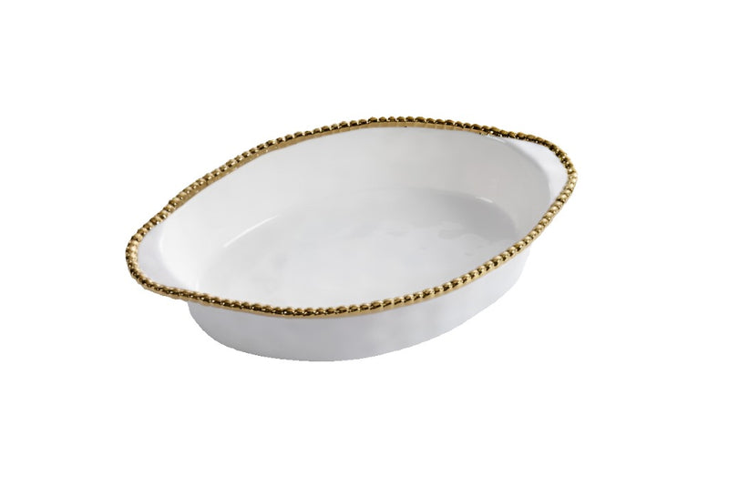 Salerno - White and Gold - Oval Baking Dish