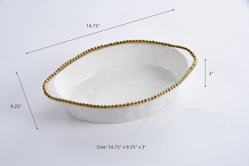 Salerno - White and Gold - Oval Baking Dish