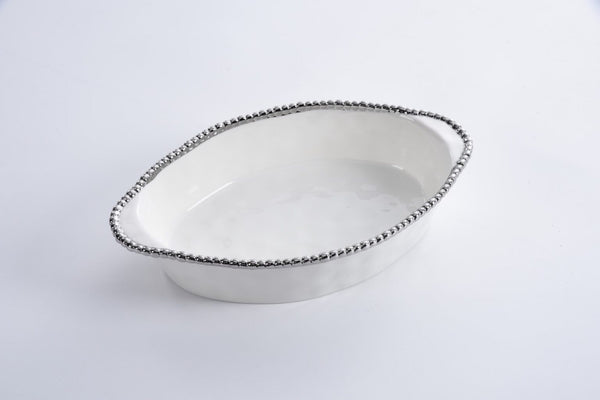 Salerno - White and Silver - Oval Baking Dish