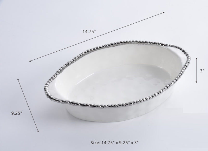 Salerno - White and Silver - Oval Baking Dish