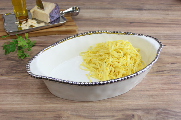 Salerno - White and Silver - Oval Baking Dish