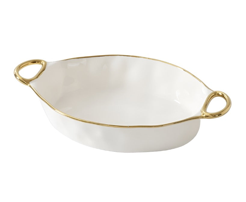 Golden Handles - White and Gold - Oval Baking Dish