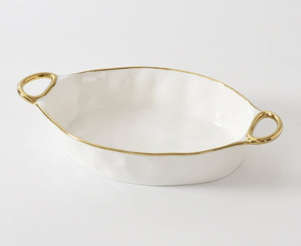 Golden Handles - White and Gold - Oval Baking Dish