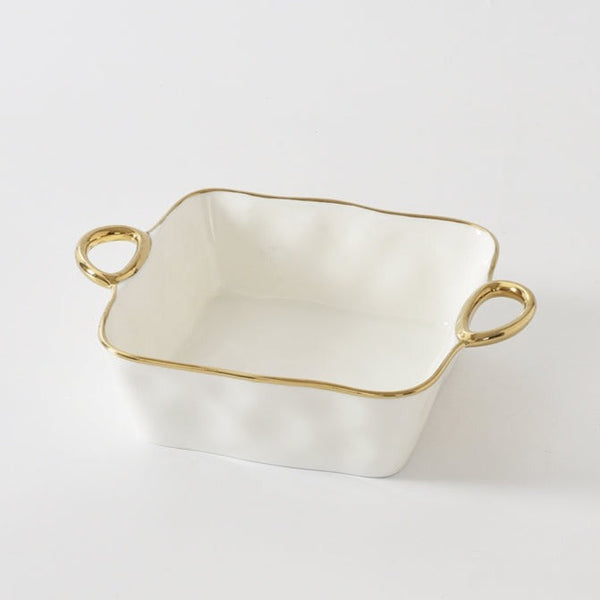 Golden Handles - White and Gold - Square Baking Dish