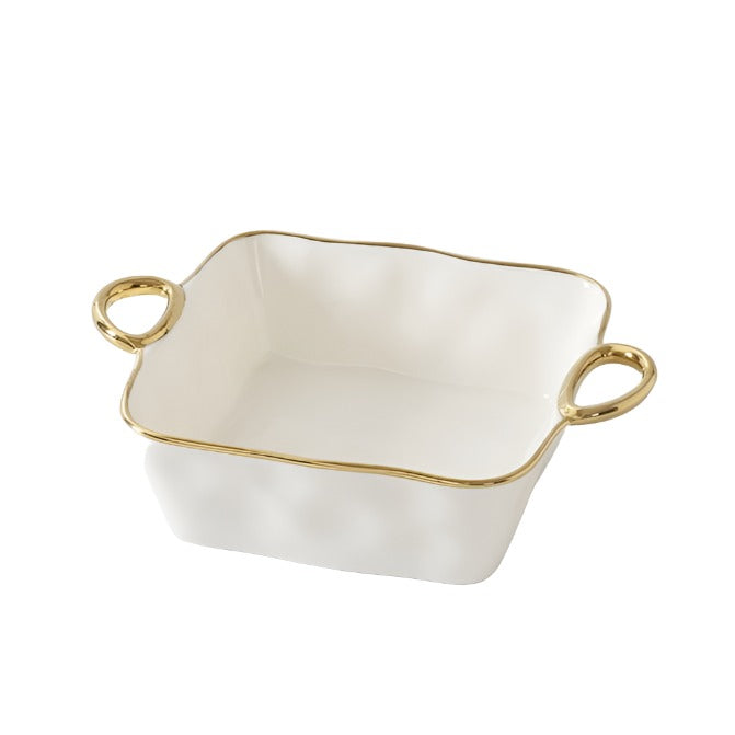 Golden Handles - White and Gold - Square Baking Dish