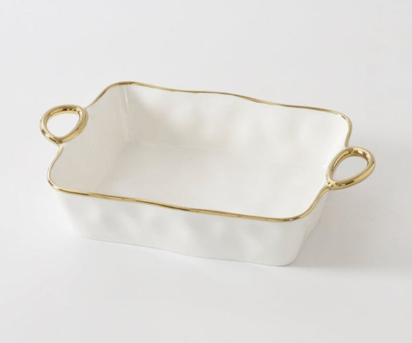 Golden Handles - White and Gold - Rectangular Baking Dish