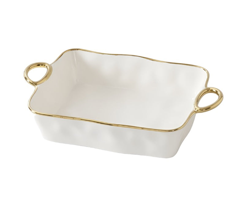 Golden Handles - White and Gold - Rectangular Baking Dish