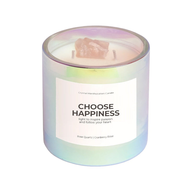 Choose Happiness - Crystal Manifestation Candle - Cranberry Rose with Rose Quartz