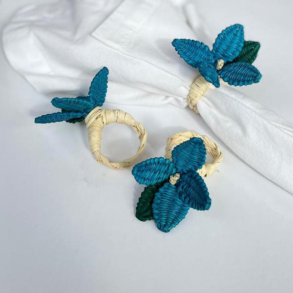 Flowers Napkin Rings Blue - (Set of 2)