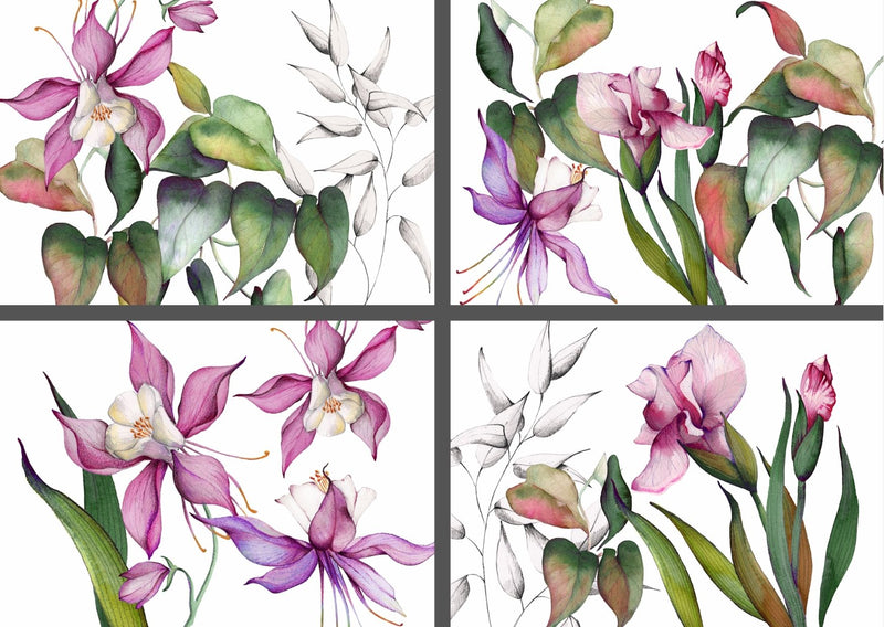 Iris - Placemats + Satin Napkins (Set of 8)