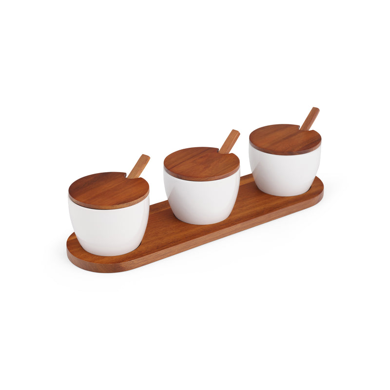 Duets - Triple Condiment Server w/ Lids & Spoons