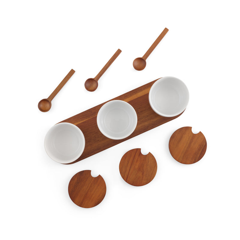 Duets - Triple Condiment Server w/ Lids & Spoons