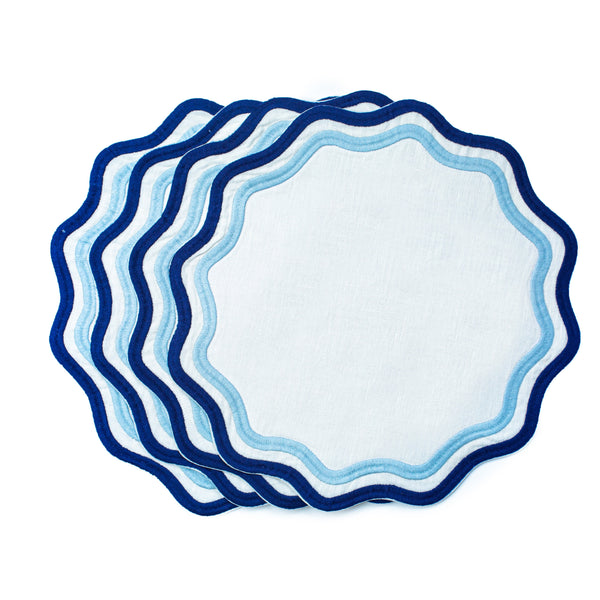Colorblock Embroidered Linen - Placemats Blue / Light Blue (Set of 4)